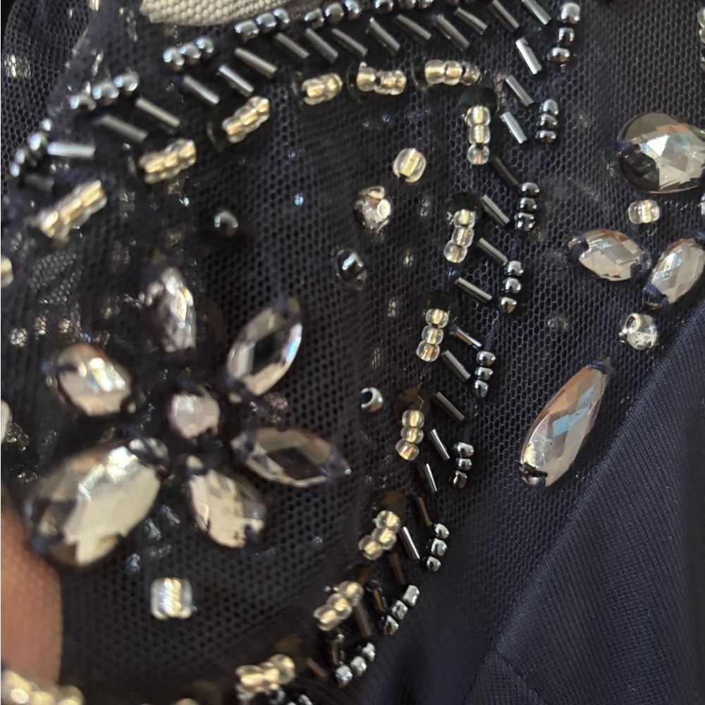 Xscape Navy Beaded Cap-Sleeve Midi Dress - Picture 6 of 11